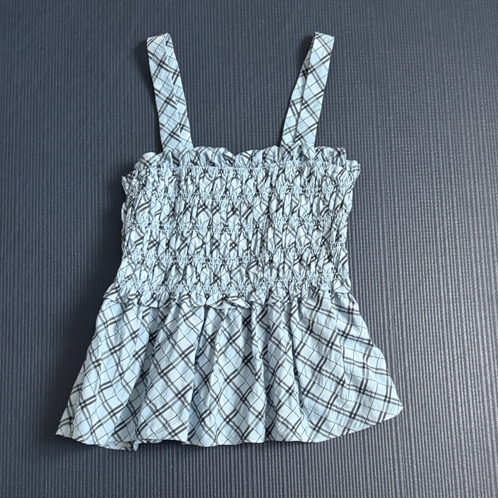 J. Crew Blue and White Plaid Tank Top